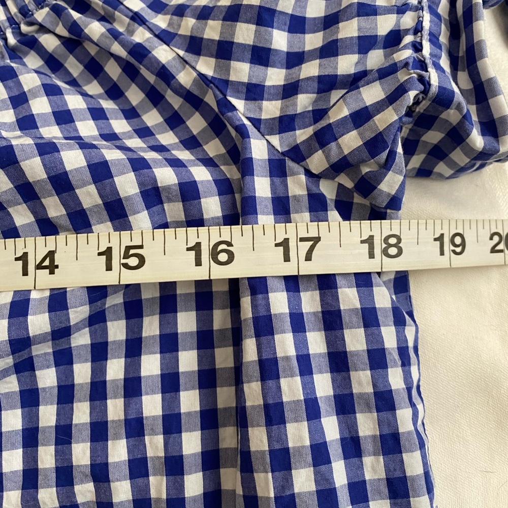 J. Crew blue gingham plaid off the shoulder blouse sz 4 - Picture 3 of 8